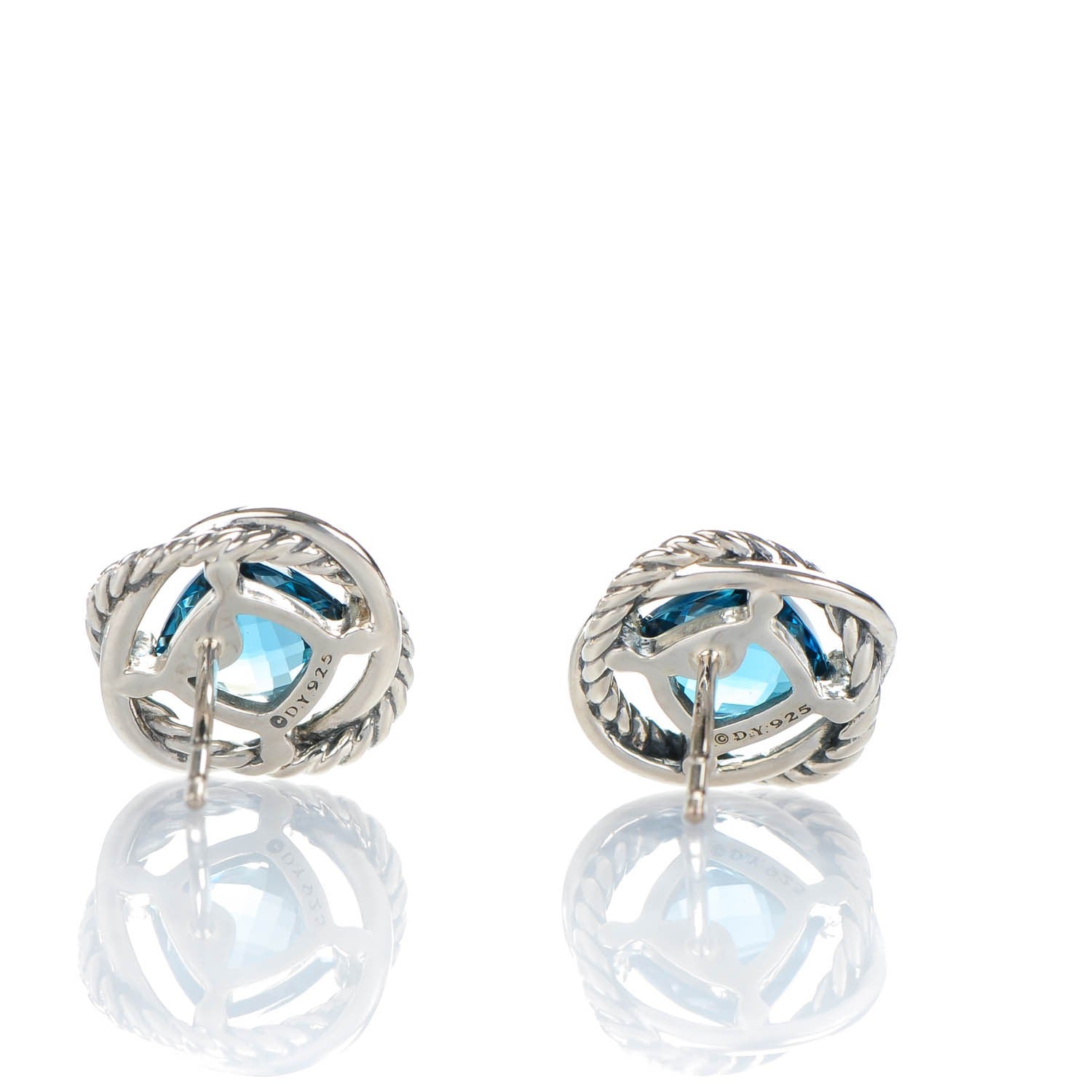 David Yurman Sterling Silver Blue Topaz 7mm Infinity Earrings 3 of 5