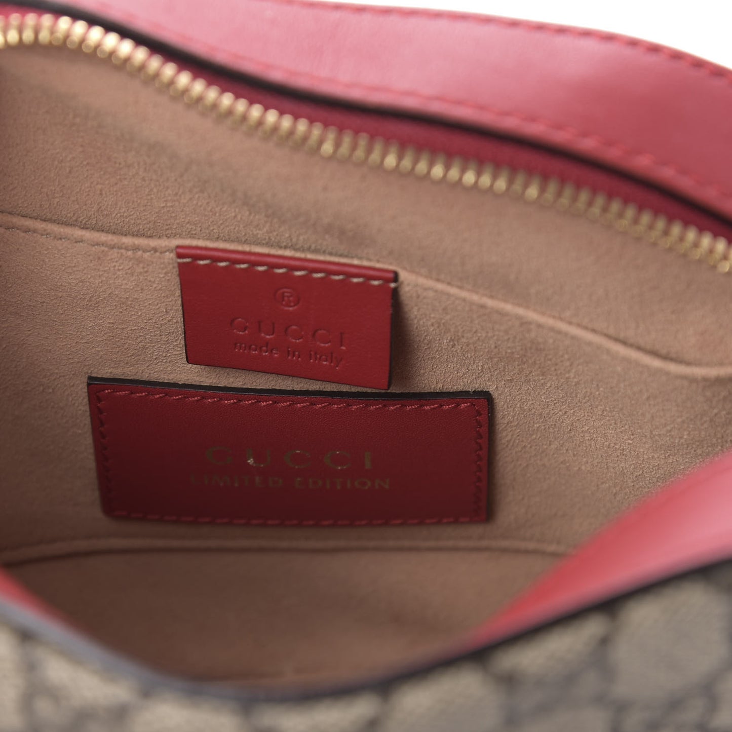 GG Supreme Monogram Kingsnake Heart Embroidered Mini Chain Shoulder Bag Beige Hibiscus Red