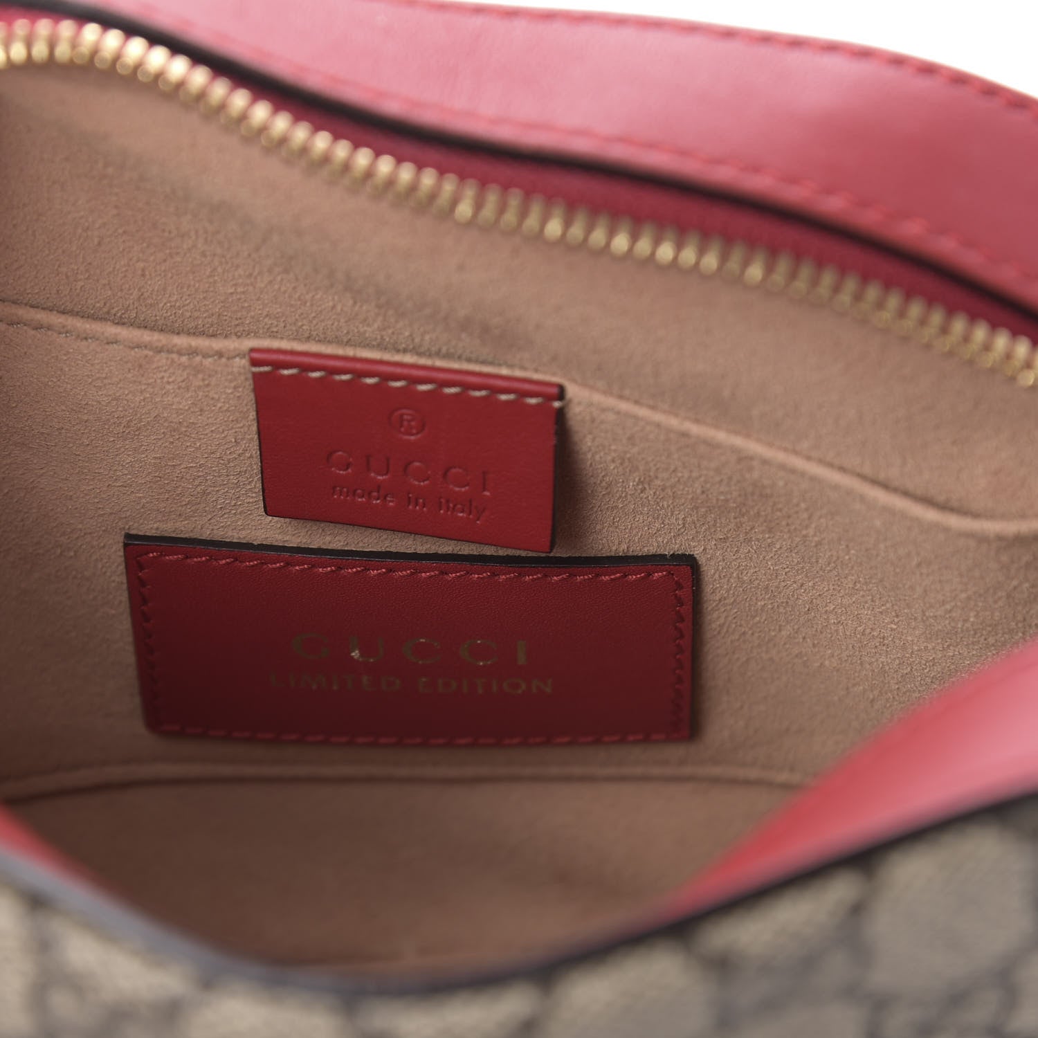 Gucci GG Supreme Monogram Kingsnake Heart Embroidered Mini Chain Shoulder Bag Beige Hibiscus Red 8 of 10