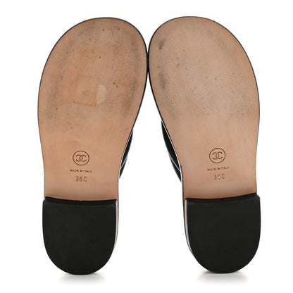 Chanel Lambskin Terry Cloth CC Thong Sandals 36 Black Dark Navy 6 of 11