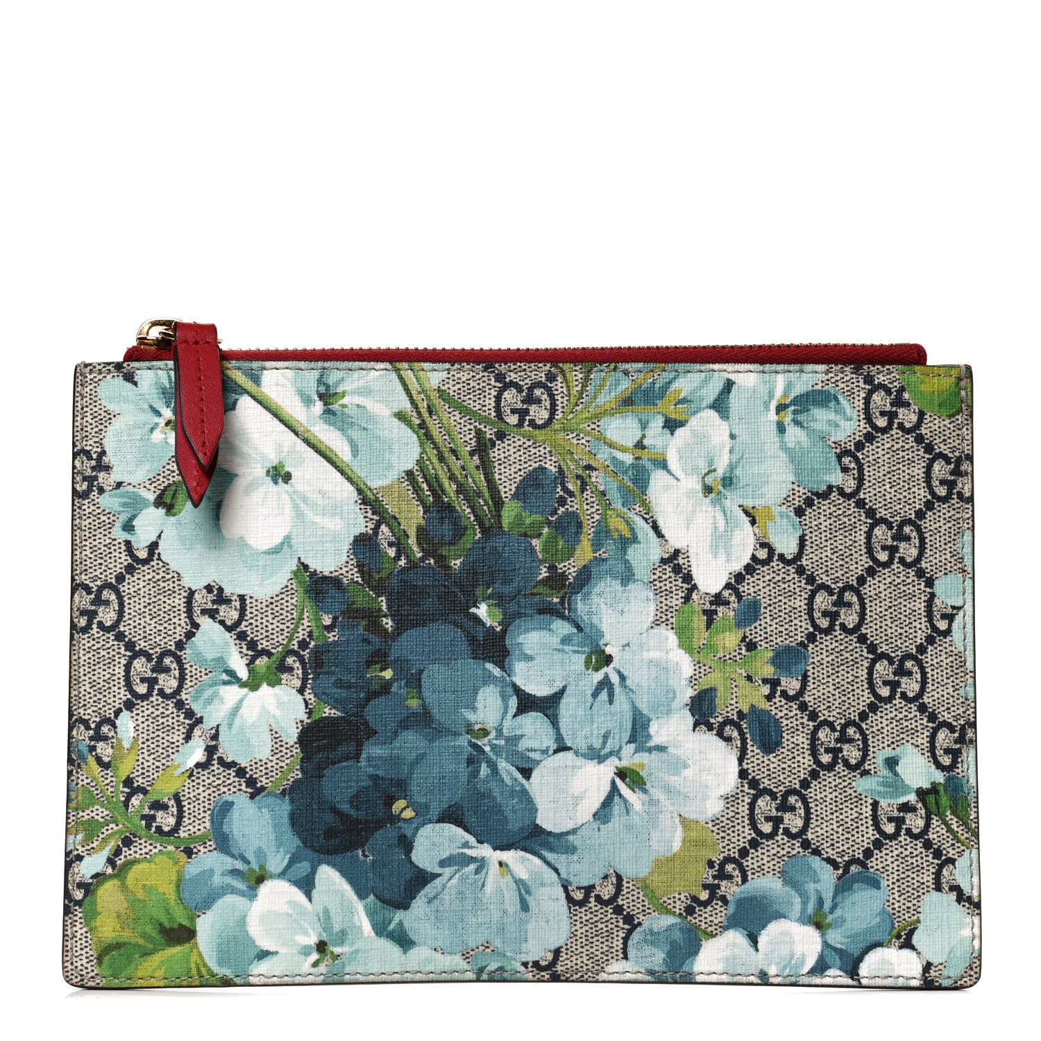 Gucci GG Supreme Monogram Blooms Small Zip Pouch Beige Blue Hibiscus Red 1 of 10