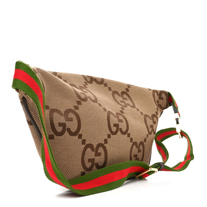 Gucci Monogram Jumbo GG Textured Dollar Calfskin Web Belt Bag Camel Ebony New Acero 3 of 10
