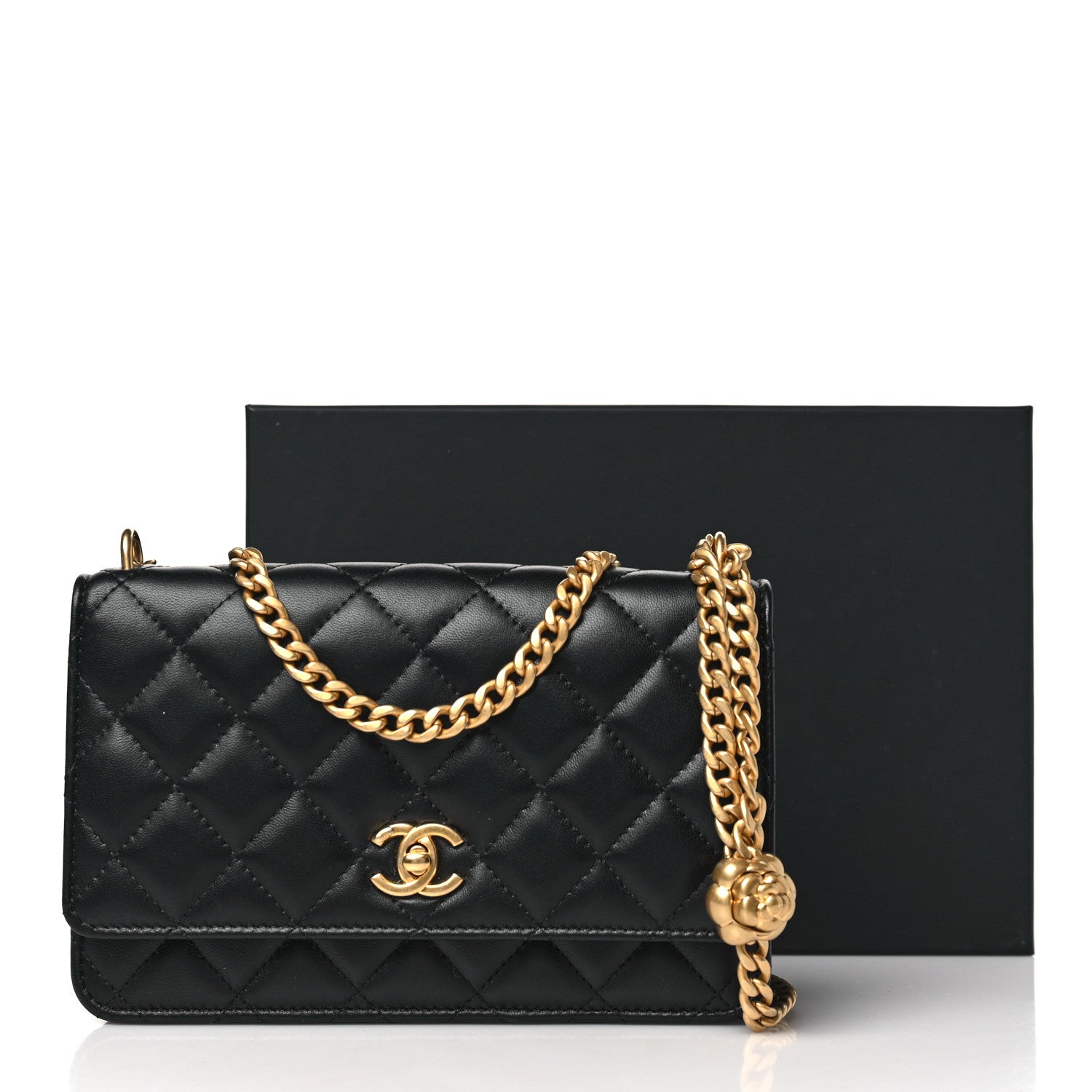 Chanel Lambskin Quilted Sweet Camellia Wallet On Chain WOC Black 13 of 13