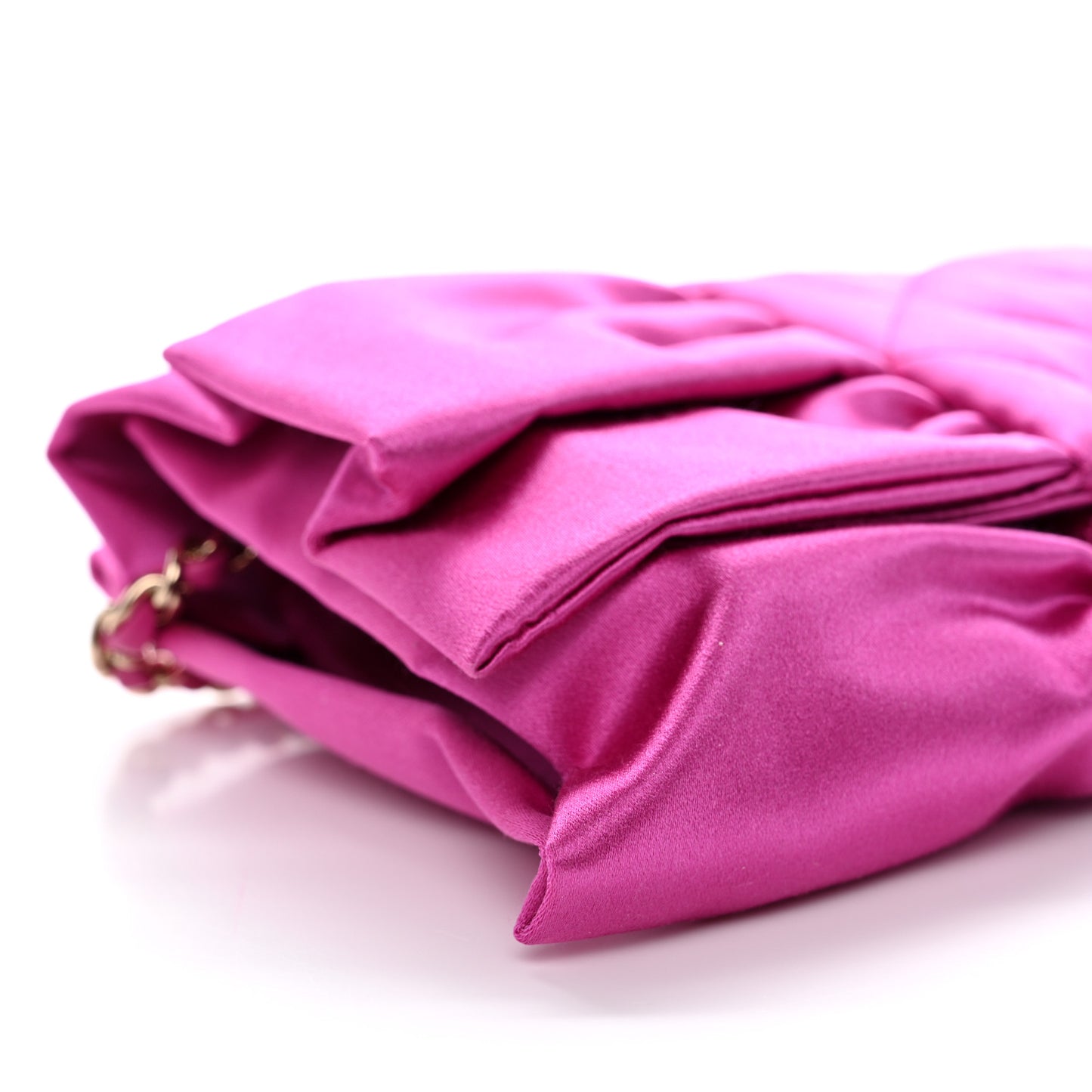 Satin Tie My Bow Flap Clutch With Chain Dark Pink