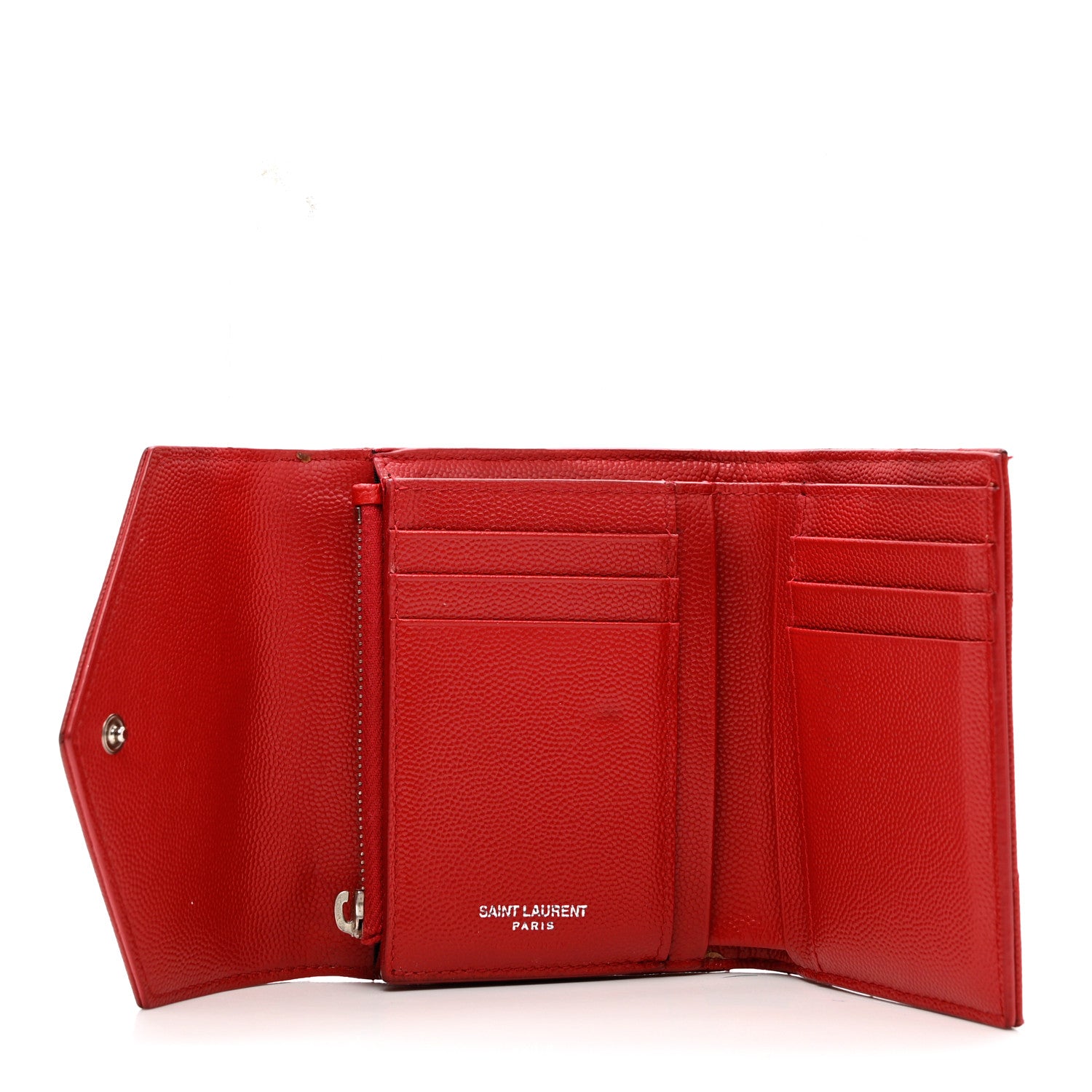 Saint Laurent Grain De Poudre Matelasse Chevron Monogram Compact Tri Fold Wallet Red 4 of 9