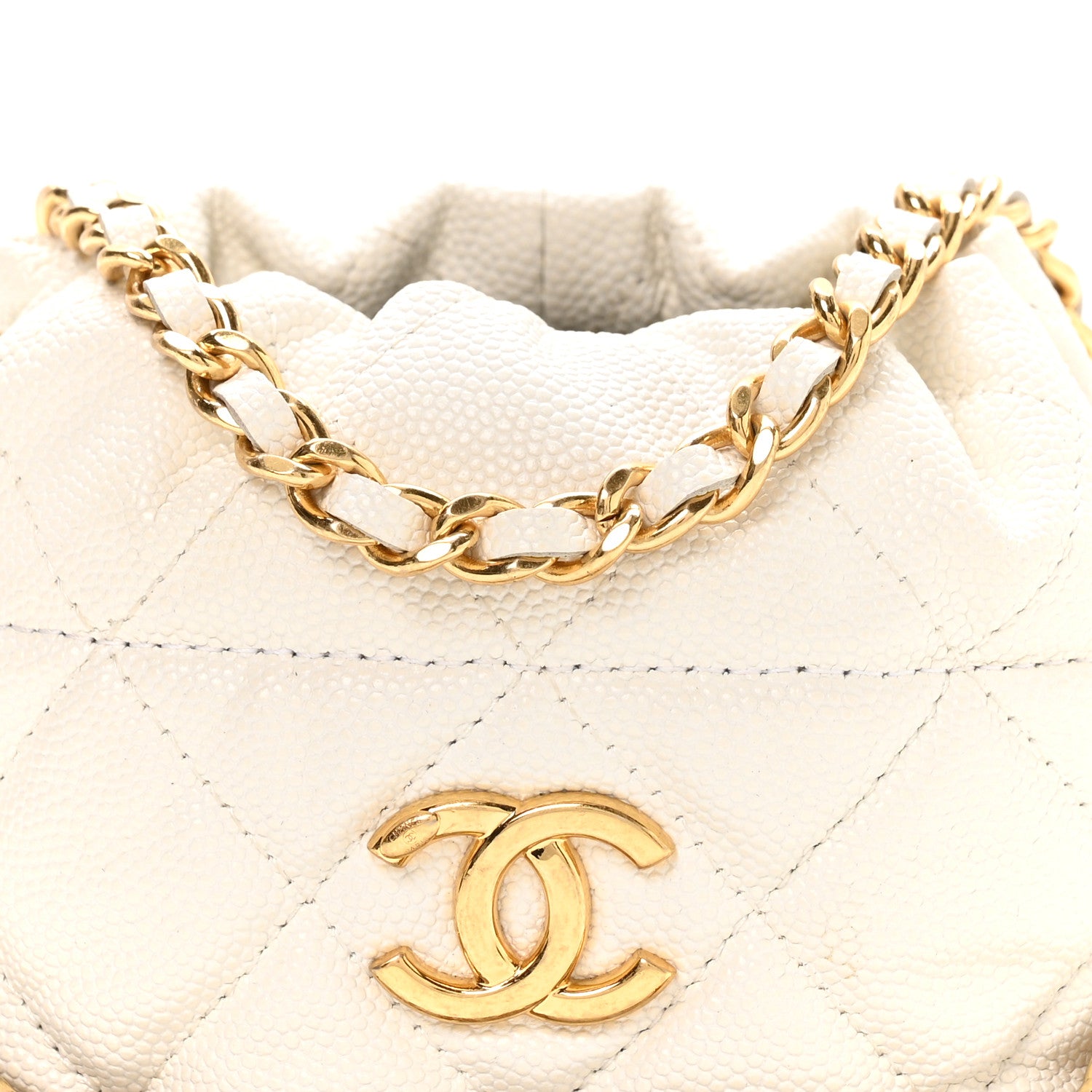 Chanel Caviar Quilted Coco First Bucket Clutch With Chain White 8 of 10