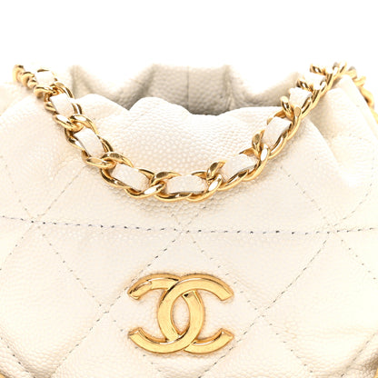 Chanel Caviar Quilted Coco First Bucket Clutch With Chain White 8 of 10