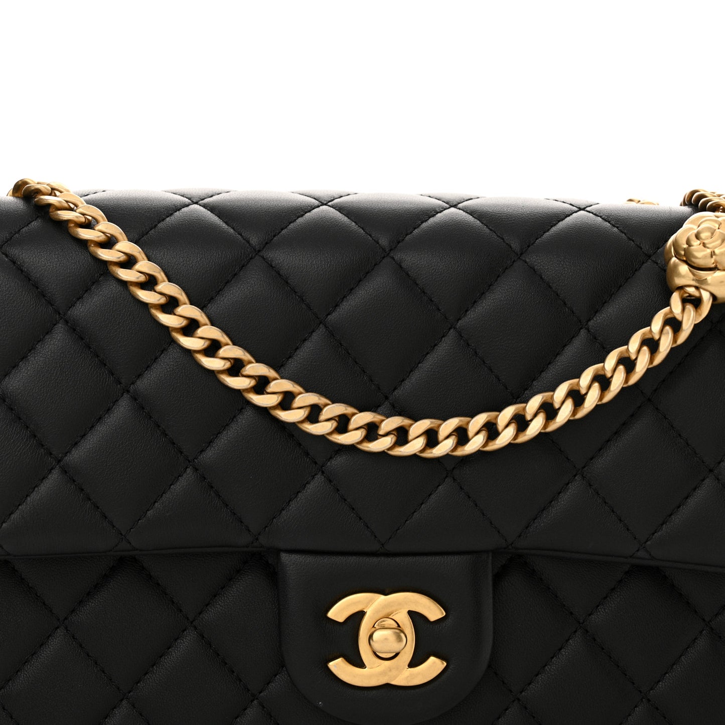 Lambskin Quilted Small Sweet Camellia Flap Black