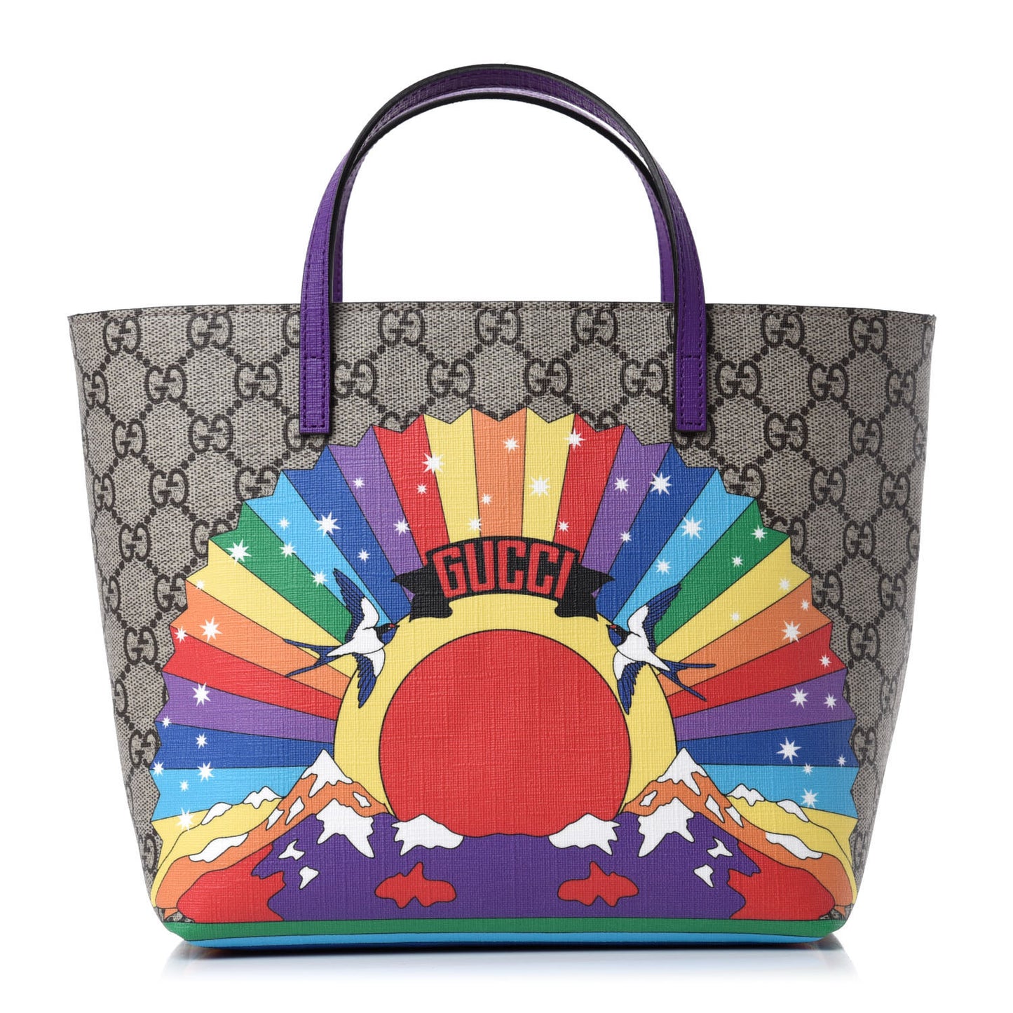 GG Supreme Monogram Childrens Rainbow Birds Tote