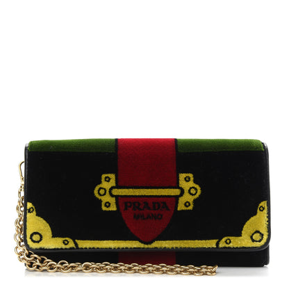 Prada Velluto Ricamo Cahir Chain Wallet Black 1 of 8