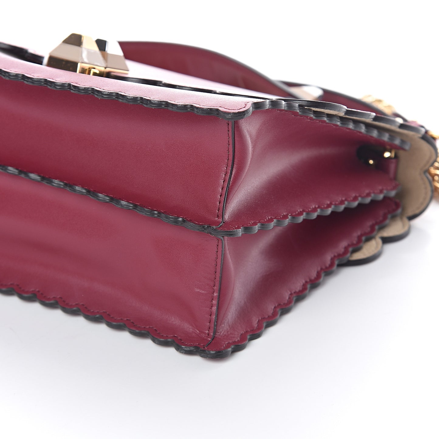 Vitello Liberty Scalloped Studded Kan I Shoulder Bag Black Cherry