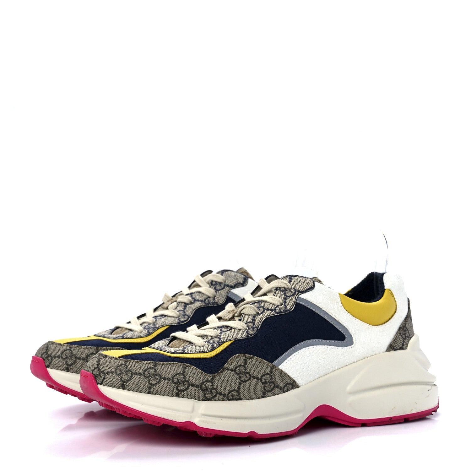Gucci GG Supreme Monogram Mix Monogram Mens Rhyton Sneakers 11 London Blue Beige Sun Yellow 3 of 8