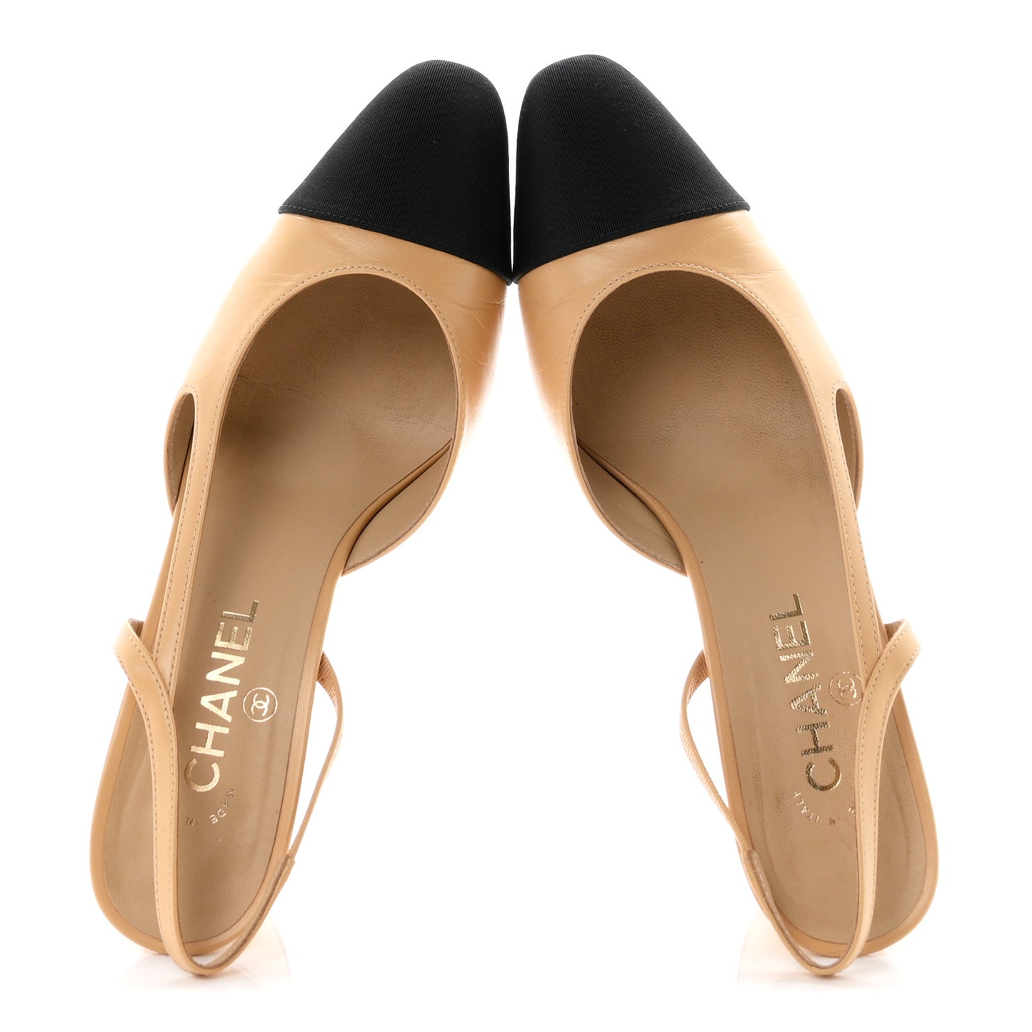 Goatskin Grosgrain Cap Toe CC Slingback Pumps 40 Beige Black