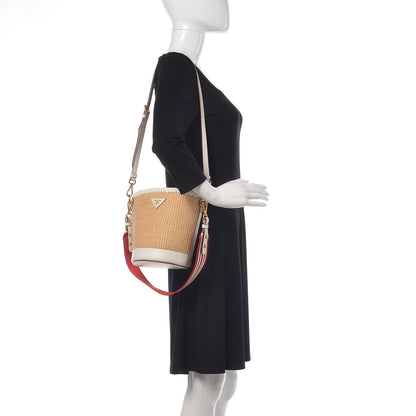 Prada Paglia City Calfskin Bucket Bag Naturale White 3 of 9