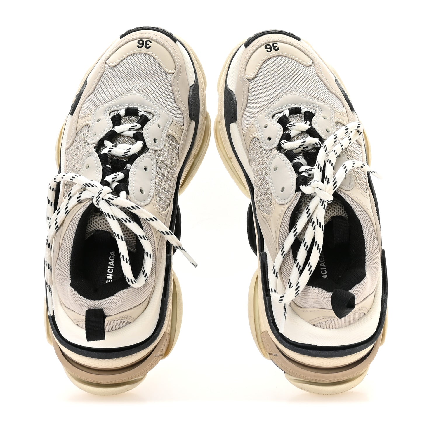 Fabric Mesh Womens Triple S Sneakers 36 Beige Black