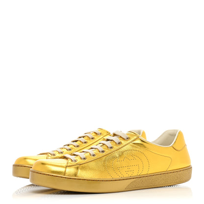 Gucci Metallic Nappa Interlocking G Perforated Mens Ace Sneakers 11.5 Oro Vecchio 3 of 9