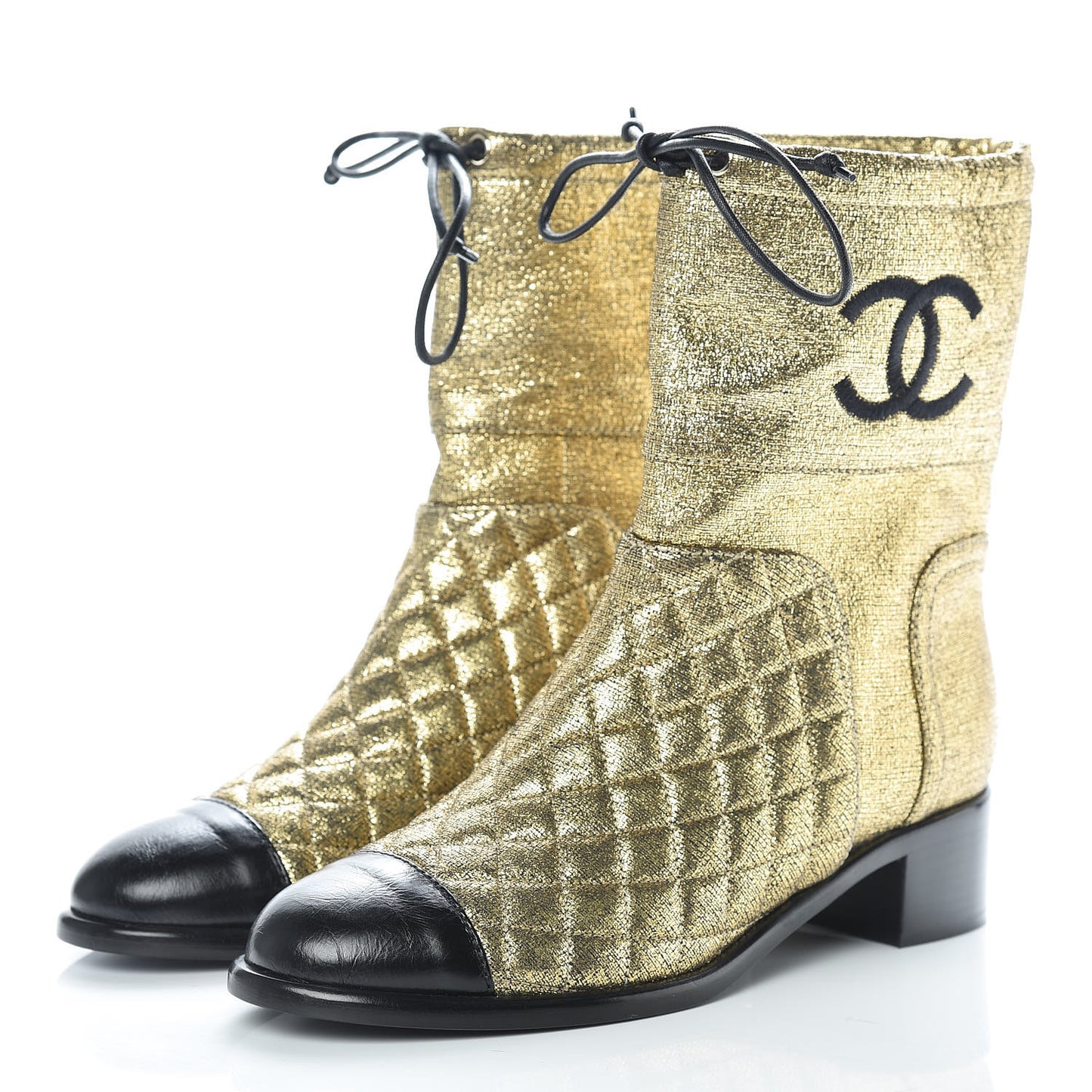 Metallic Goatskin Cap Toe Short Boots 37 Gold Black