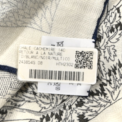Hermes Cashmere Silk Retour a la Nature Shawl 140 White Black Multicolor 2 of 5