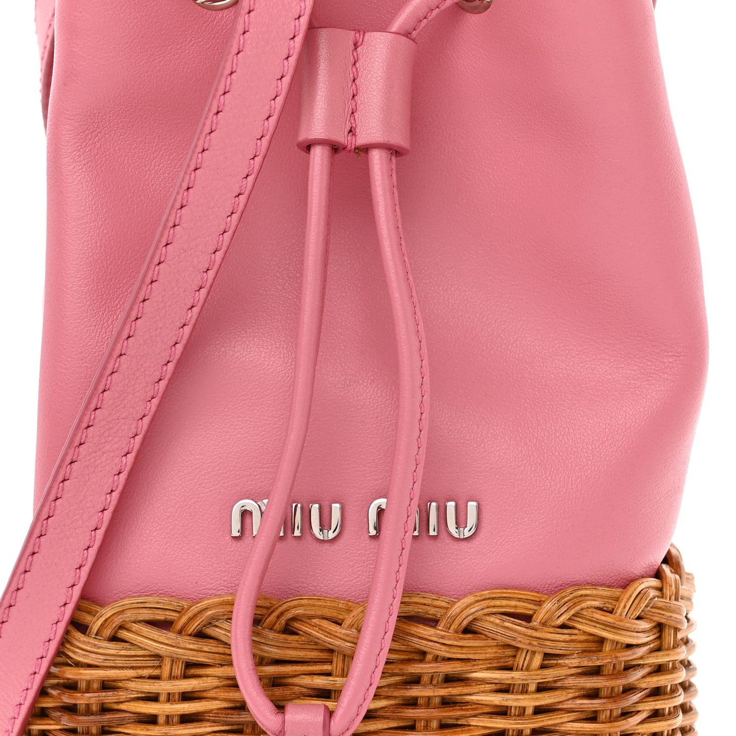 Grace Lux Calfskin Rattan Woven Bucket Drawstring Crossbody Bag Begonia Miel