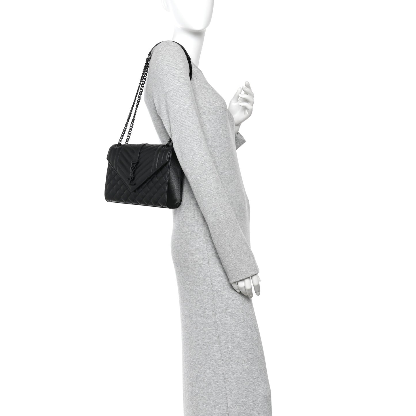 Grain De Poudre Textured Mixed Matelasse Triquilt Medium Monogram Monochrome Satchel Black