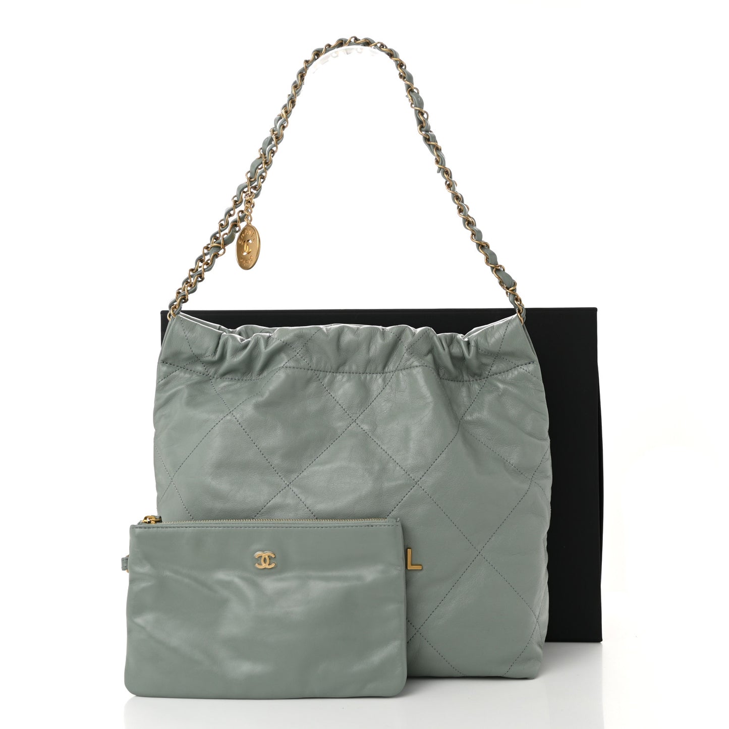 Shiny Calfskin Quilted Small Chanel 22 Grey
