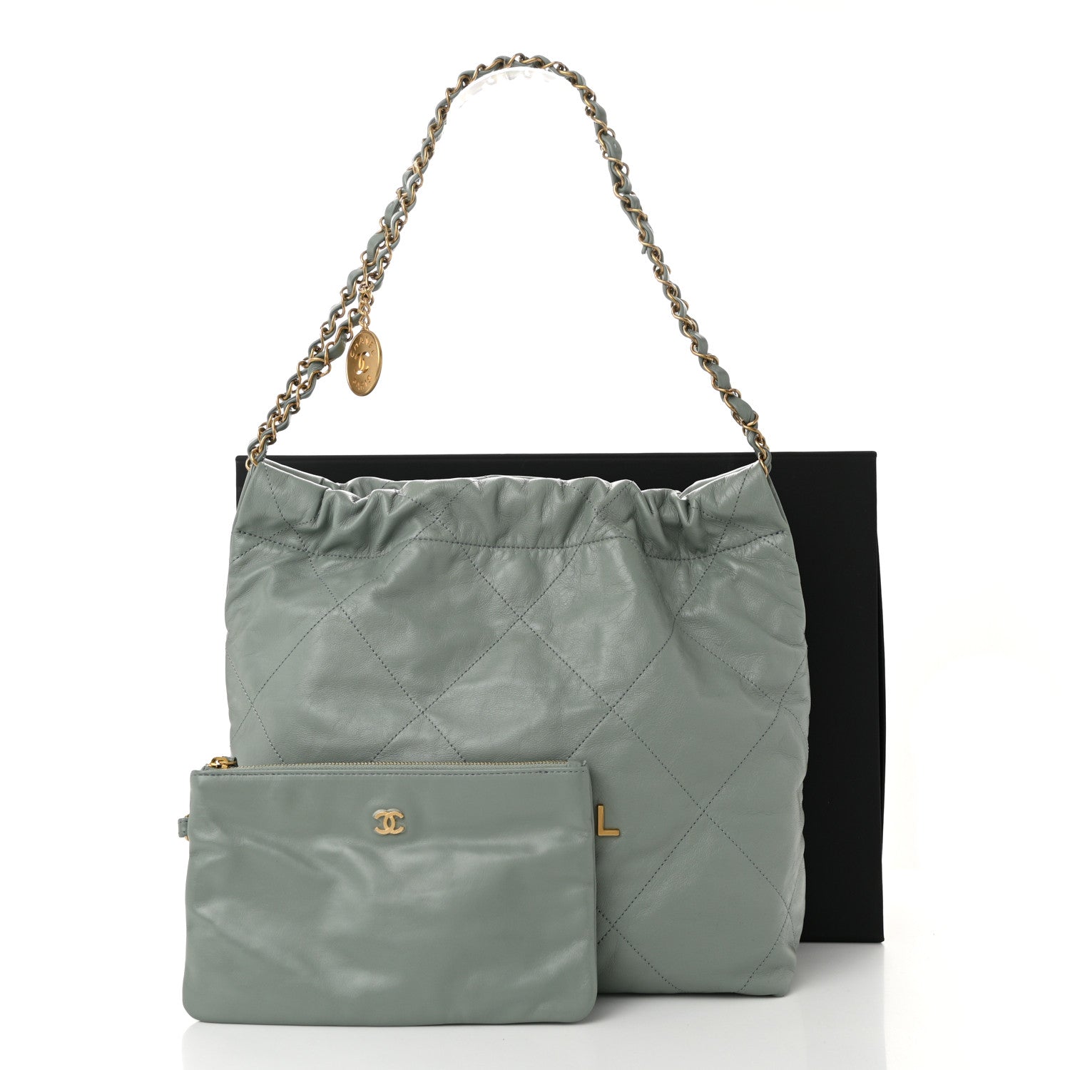 Chanel Shiny Calfskin Quilted Small Chanel 22 Grey 13 of 13