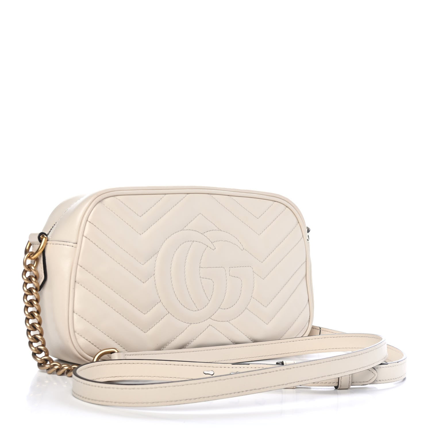 Gucci Calfskin Matelasse Small GG Marmont Chain Shoulder Bag White 2 of 4