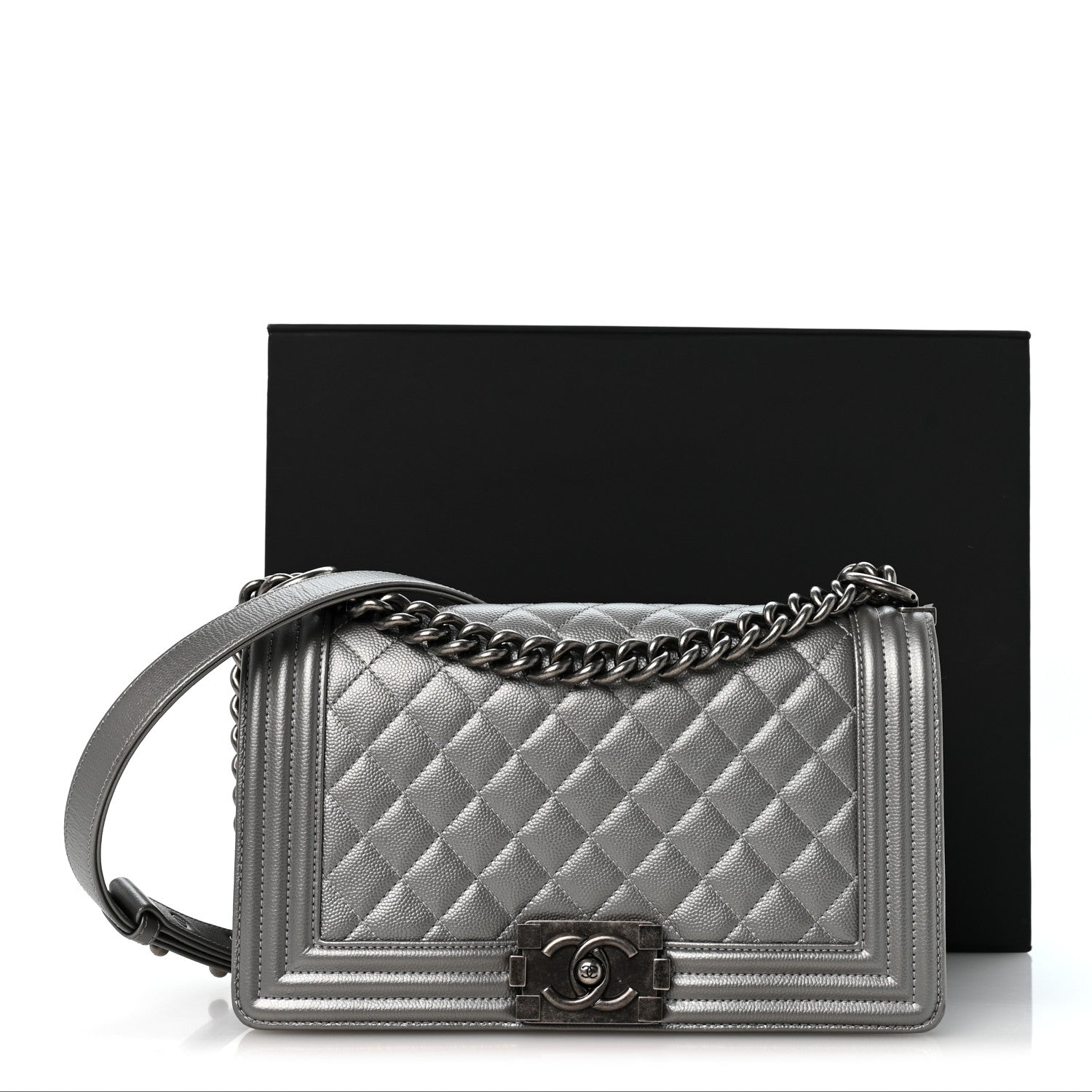 Chanel Metallic Caviar Quilted Medium Boy Flap Silver 14 of 14