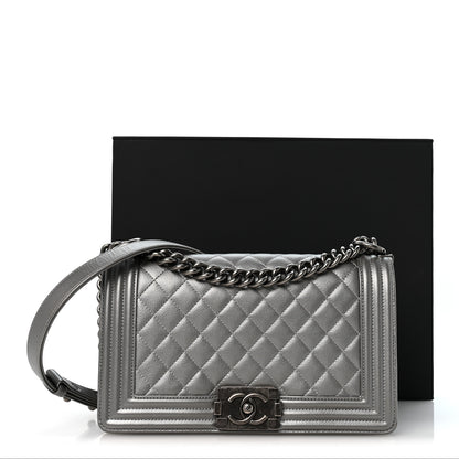 Chanel Metallic Caviar Quilted Medium Boy Flap Silver 14 of 14