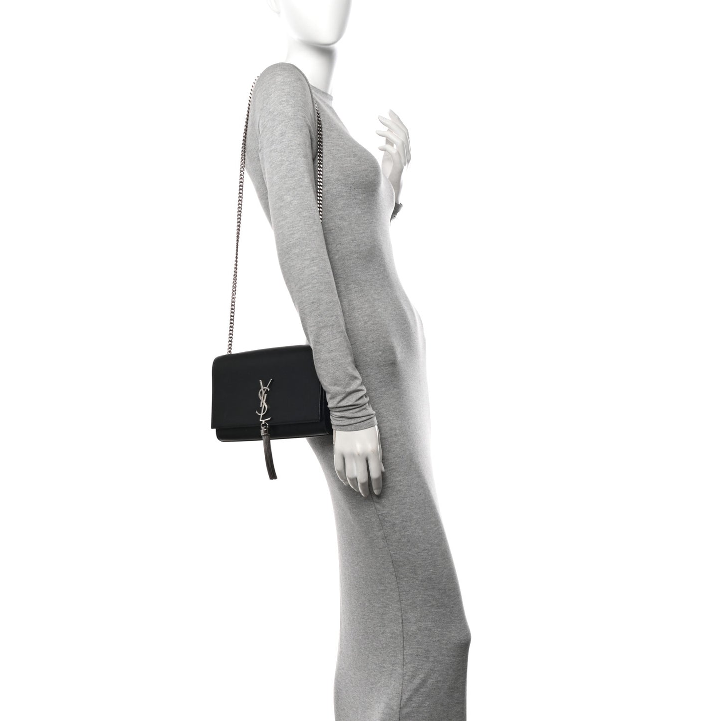 Smooth Calfskin Medium Classic Monogram Kate Tassel Satchel Black