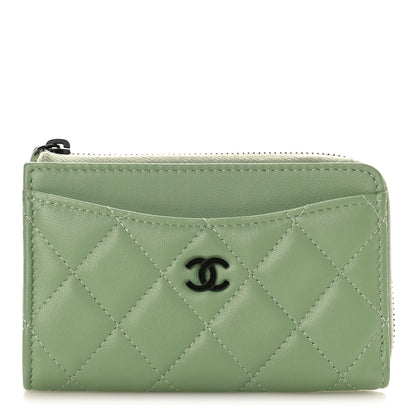 Chanel Lambskin Quilted CC Zip Around Card Holder Green 1 of 9