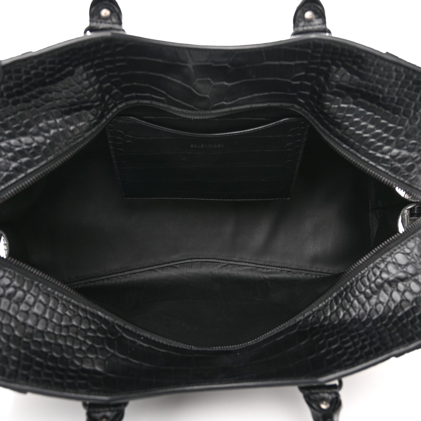 Semi Matte Calfskin Crocodile Embossed Neo Classic Black Hardware Large City Black