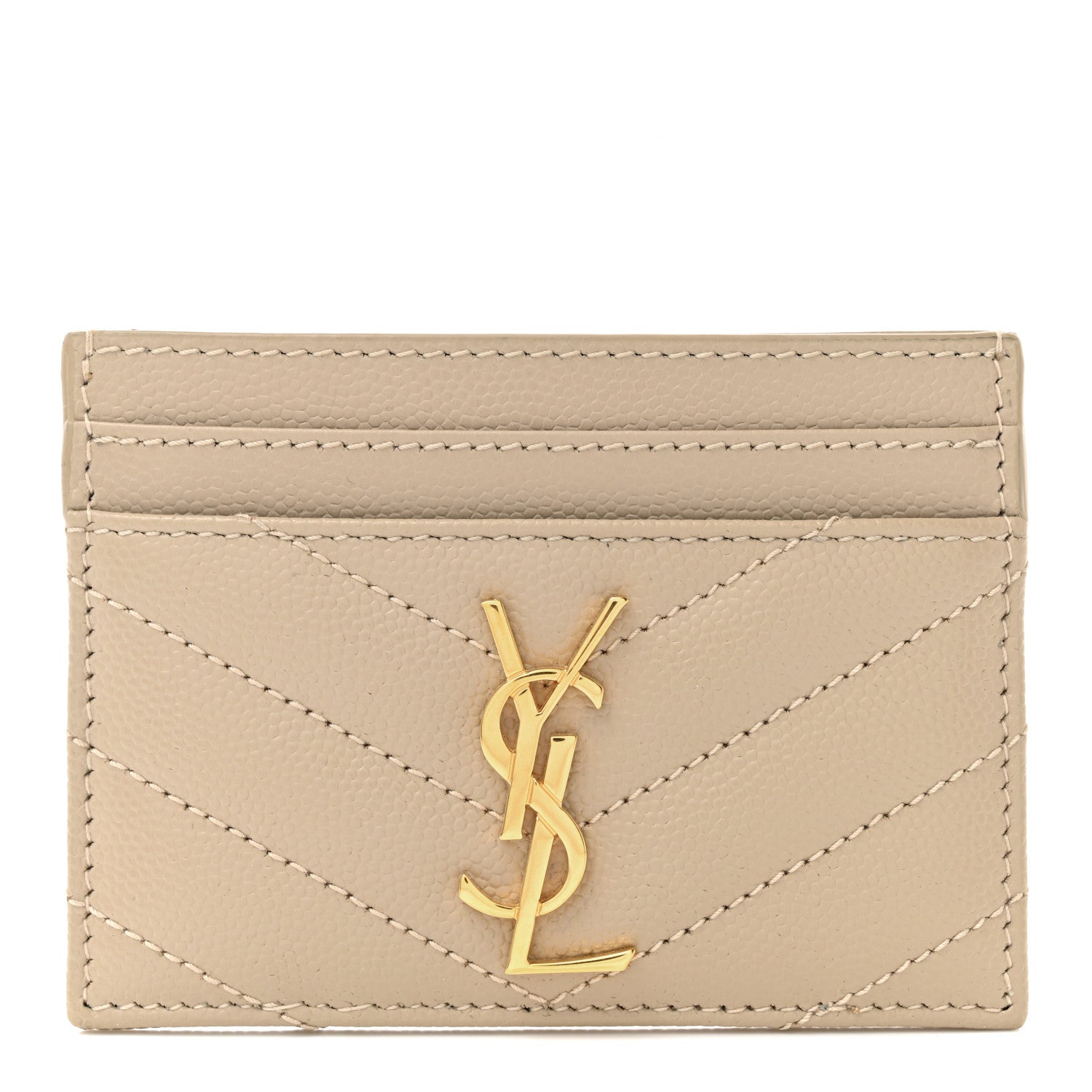 Saint Laurent Grain De Poudre Matelasse Chevron Monogram Credit Card Case Sea Salt 1 of 7