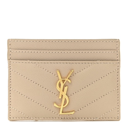 Saint Laurent Grain De Poudre Matelasse Chevron Monogram Credit Card Case Sea Salt 1 of 7