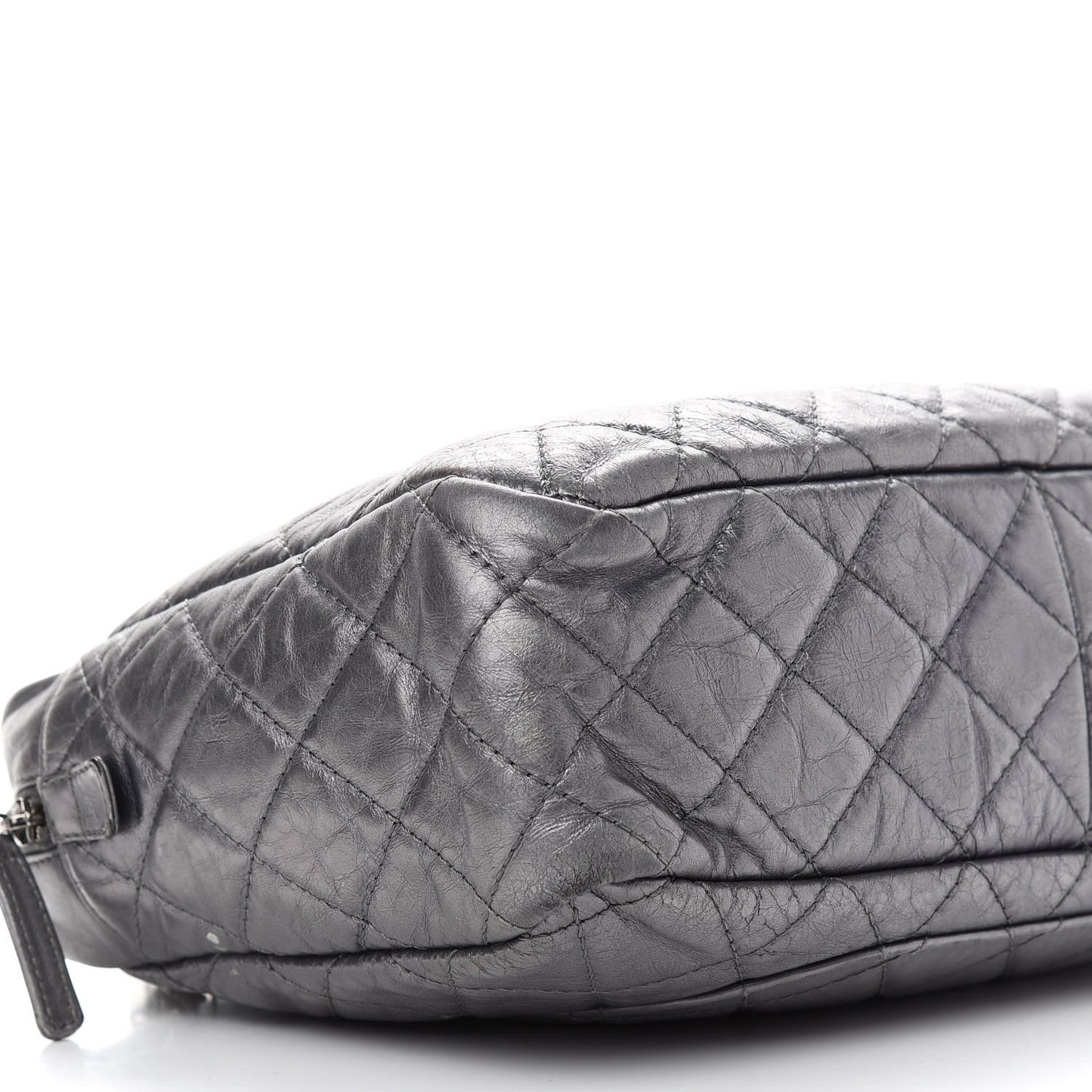 Metallic Aged Calfskin Quilted Large Reissue Camera Case Silver