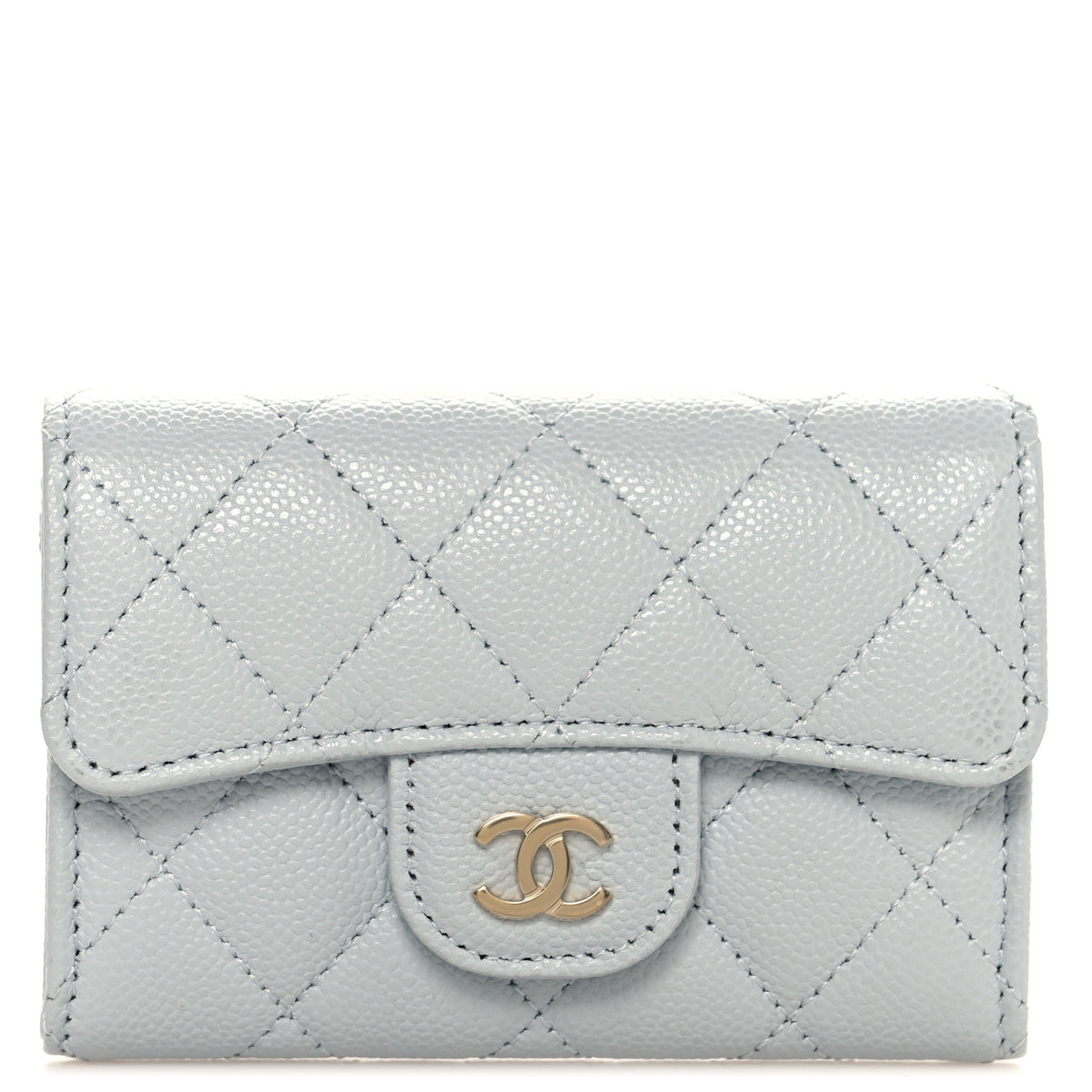 Caviar Quilted Flap Card Holder Wallet Light Blue