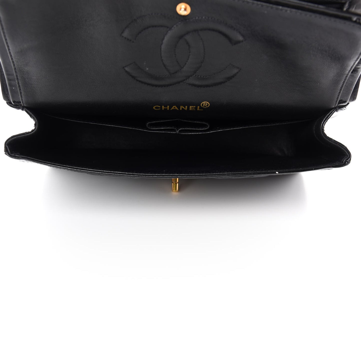 Patent Quilted Medium Double Flap Black