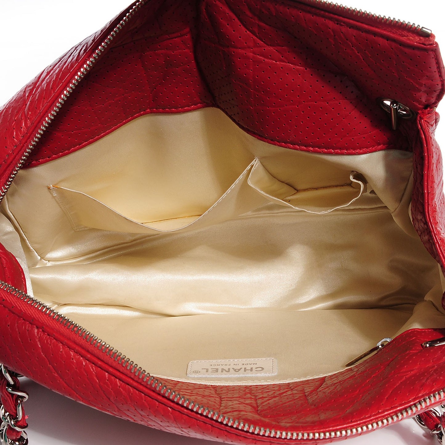 Aged Calfskin Perforated Large Tote Red