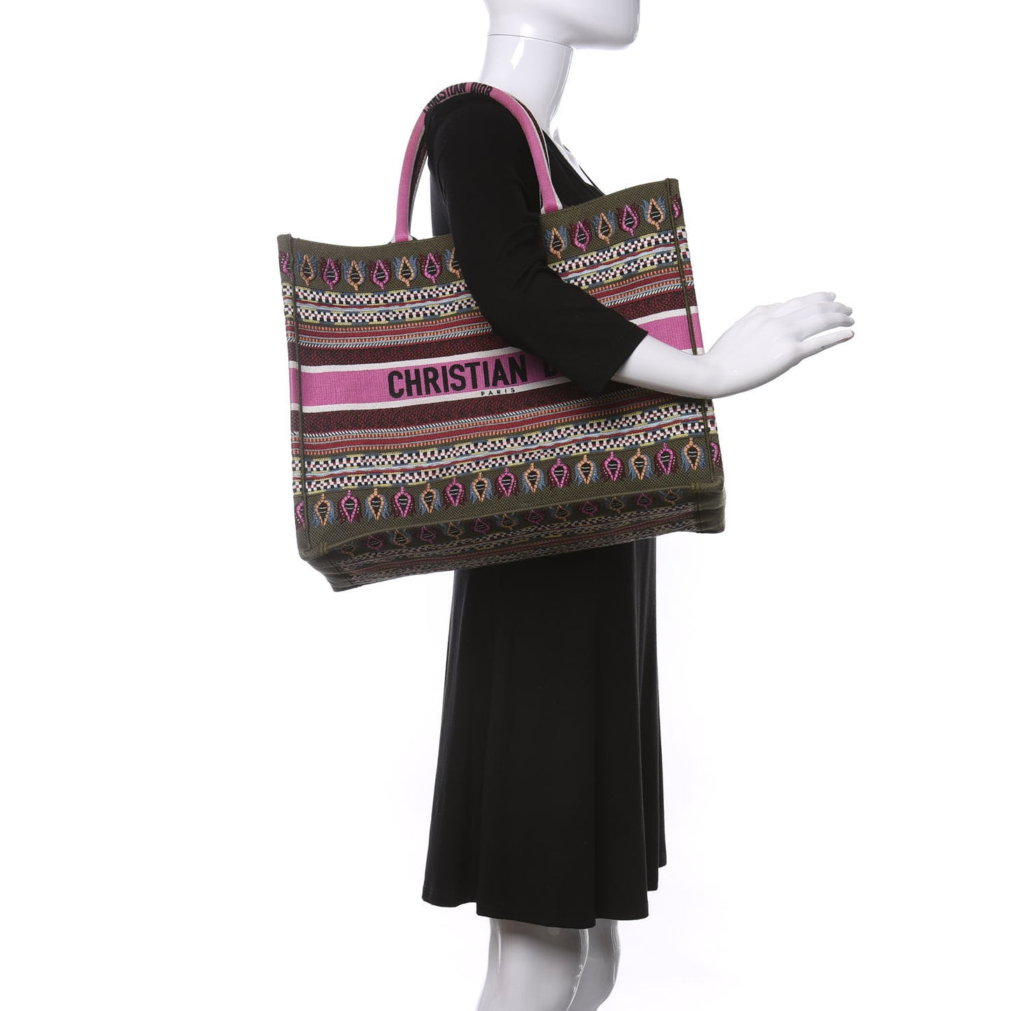 Canvas Embroidered Book Tote Olive Multicolor
