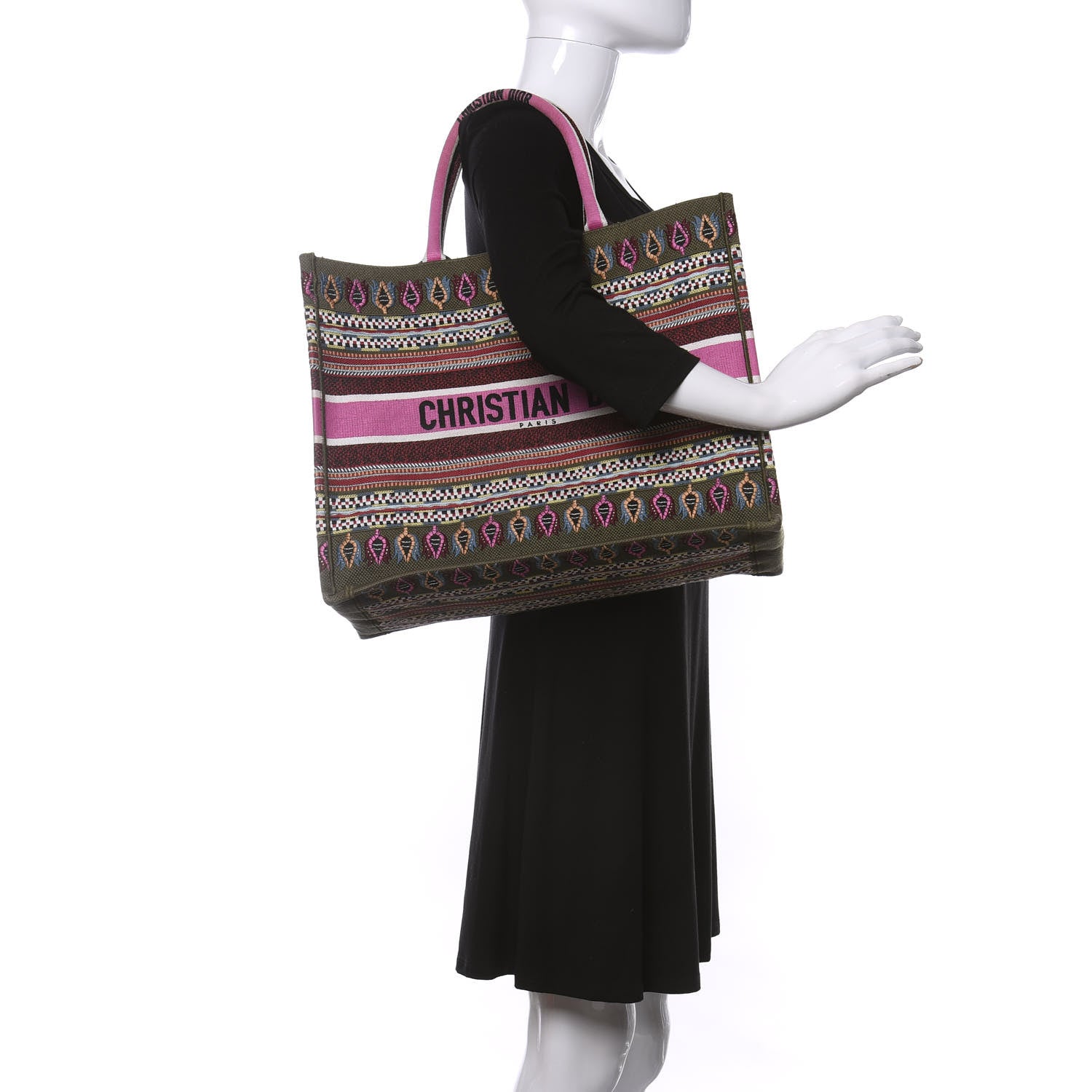 Christian Dior Canvas Embroidered Book Tote Olive Multicolor 2 of 12