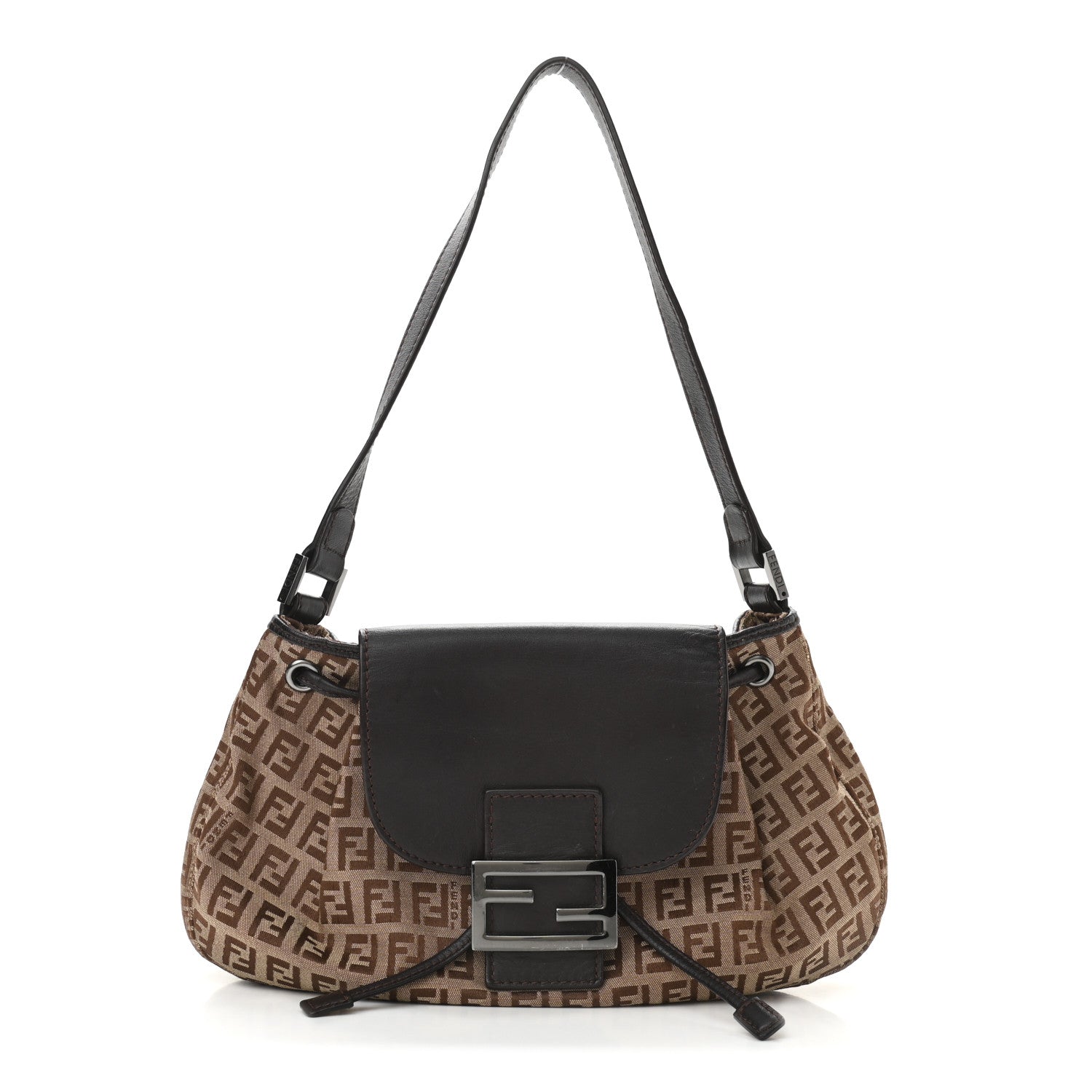 Fendi Zucchino Vitello Drawstring Shoulder Bag Testa di Moro Beige 1 of 10