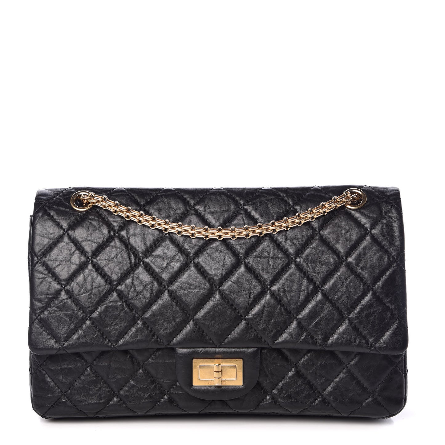 Aged Calfskin Quilted 2.55 Reissue 227 Flap Black