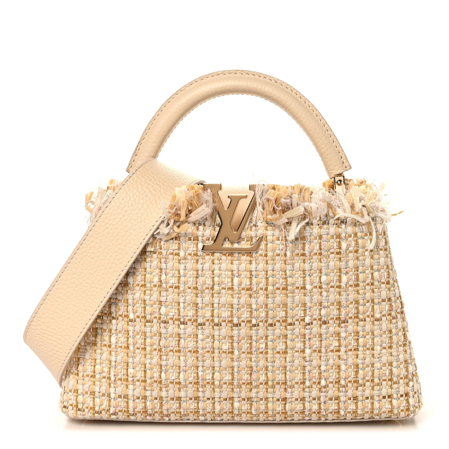Tweed Taurillon Capucines BB Beige