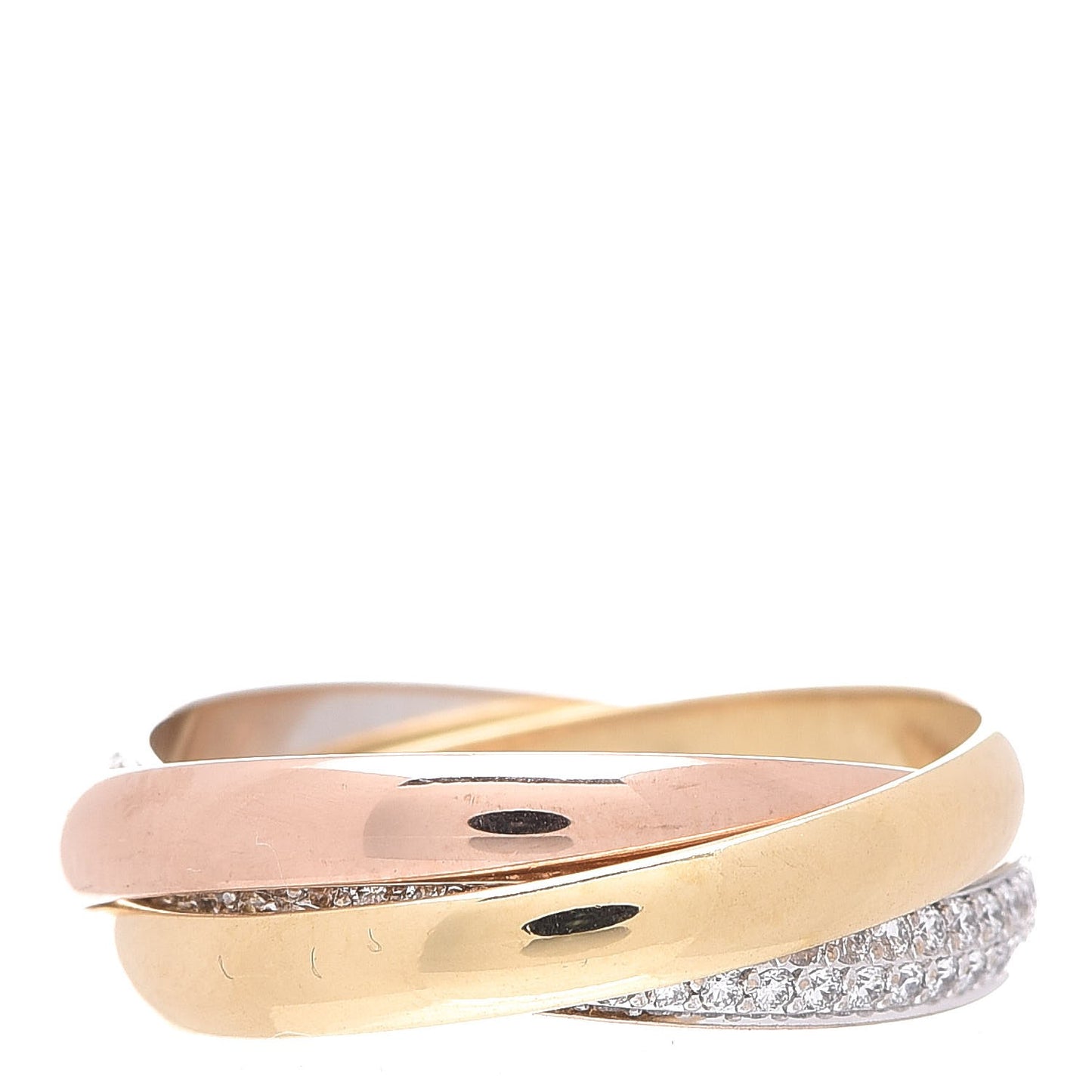18K White Yellow Pink Gold Diamond Small Trinity Paved Ring 54 6.75