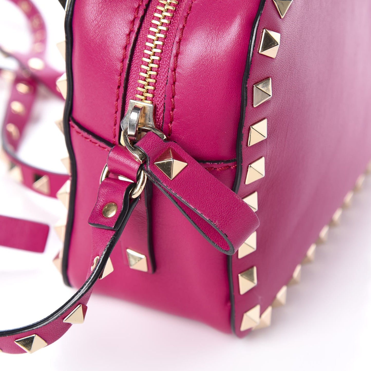 Calfskin Rockstud Camera Crossbody Bag Fuchsia