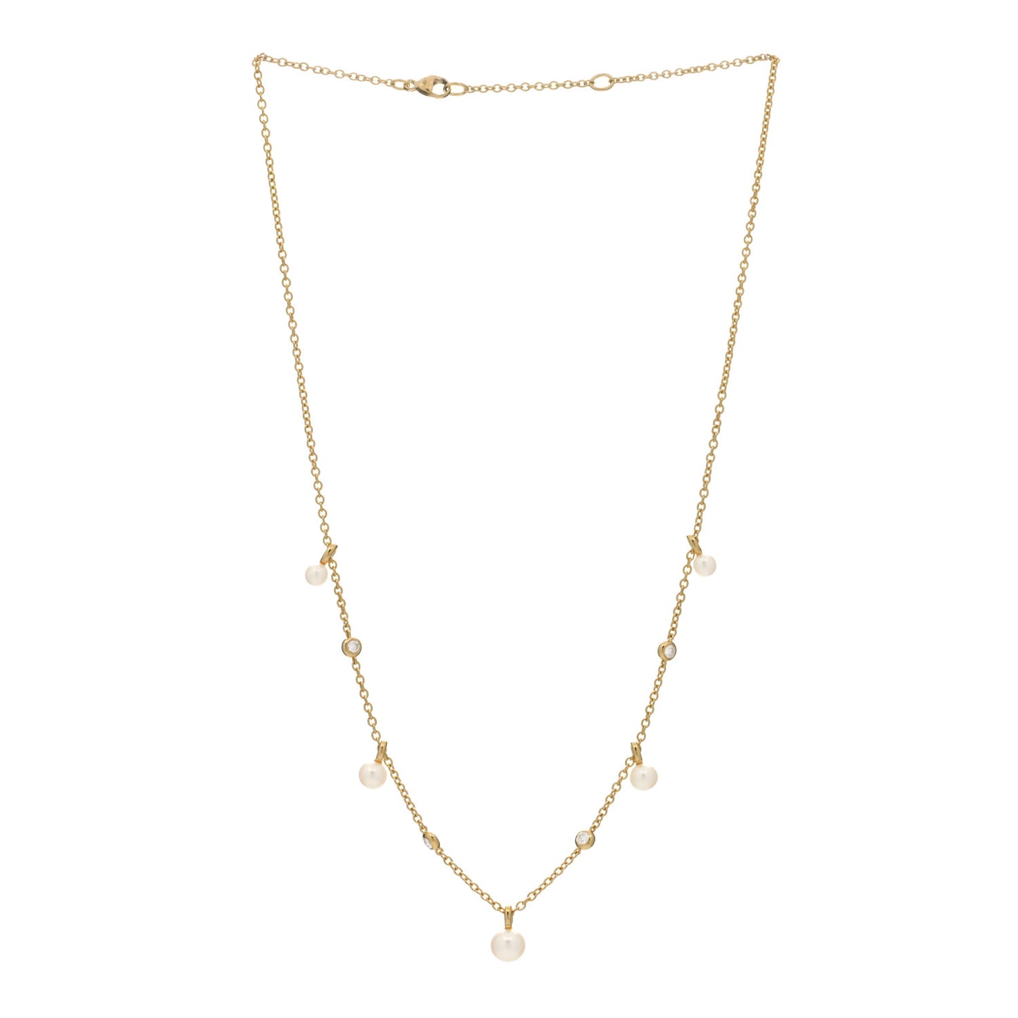 18K Yellow Gold Pearl Diamond Petite Perle Fringe Necklace