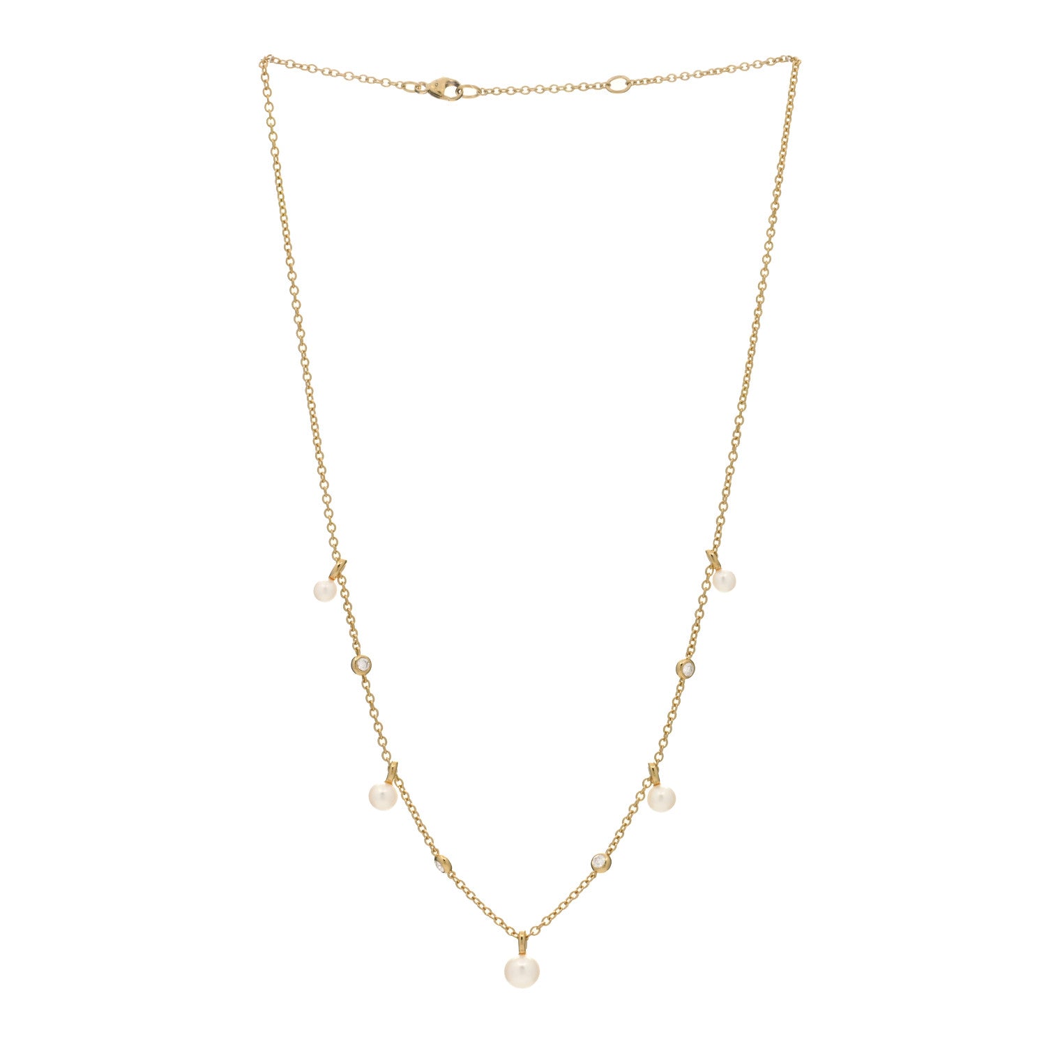 David Yurman 18K Yellow Gold Pearl Diamond Petite Perle Fringe Necklace 2 of 3