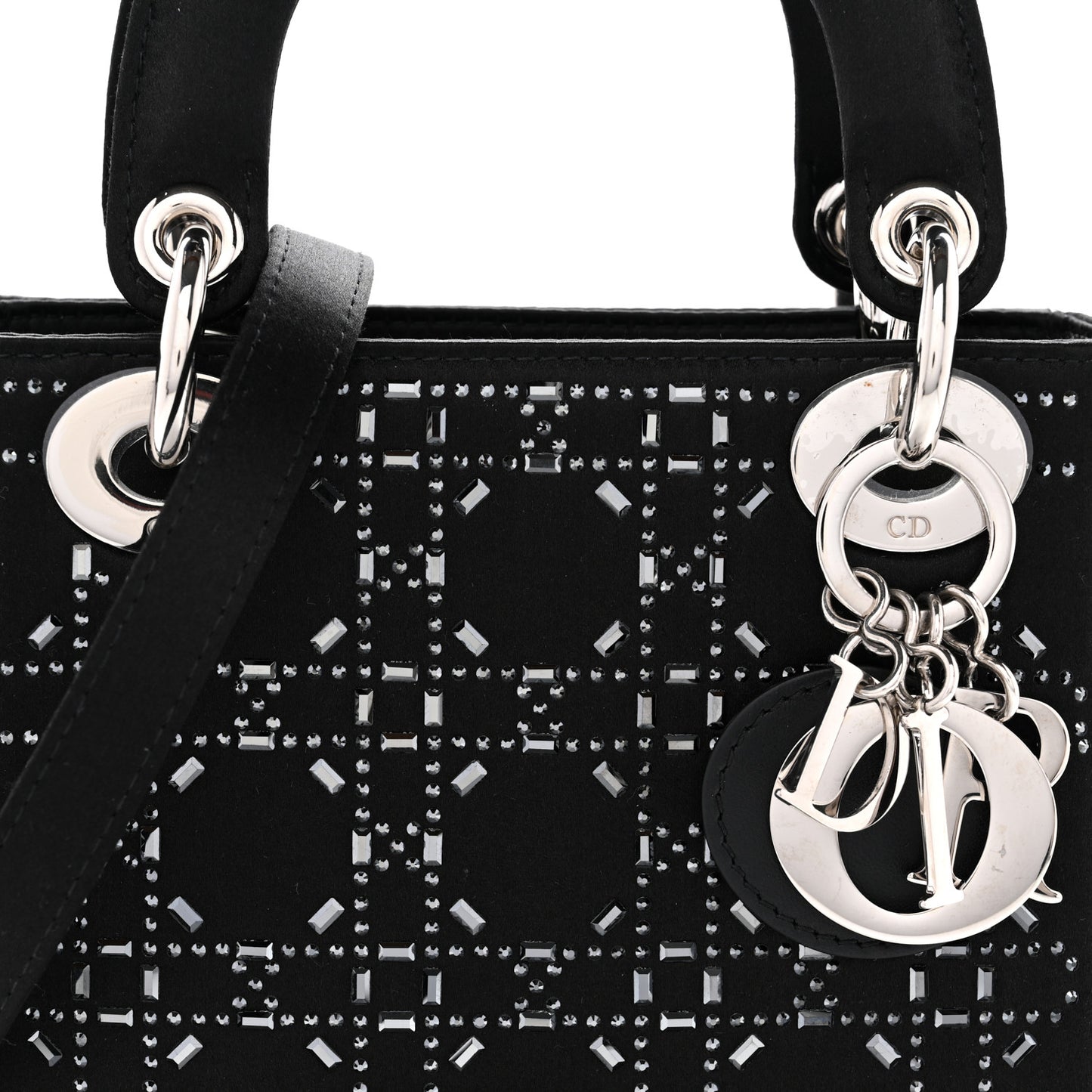 Satin Crystal Cannage Mini Lady Dior Black