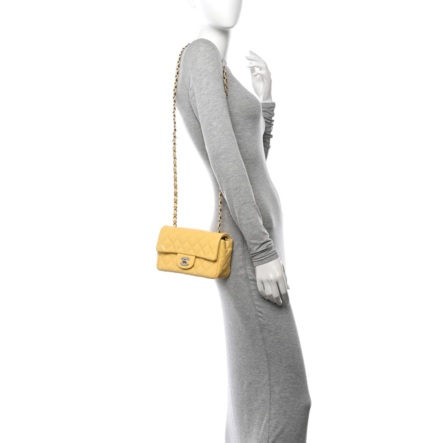 Patent Quilted Mini Rectangular Flap Yellow