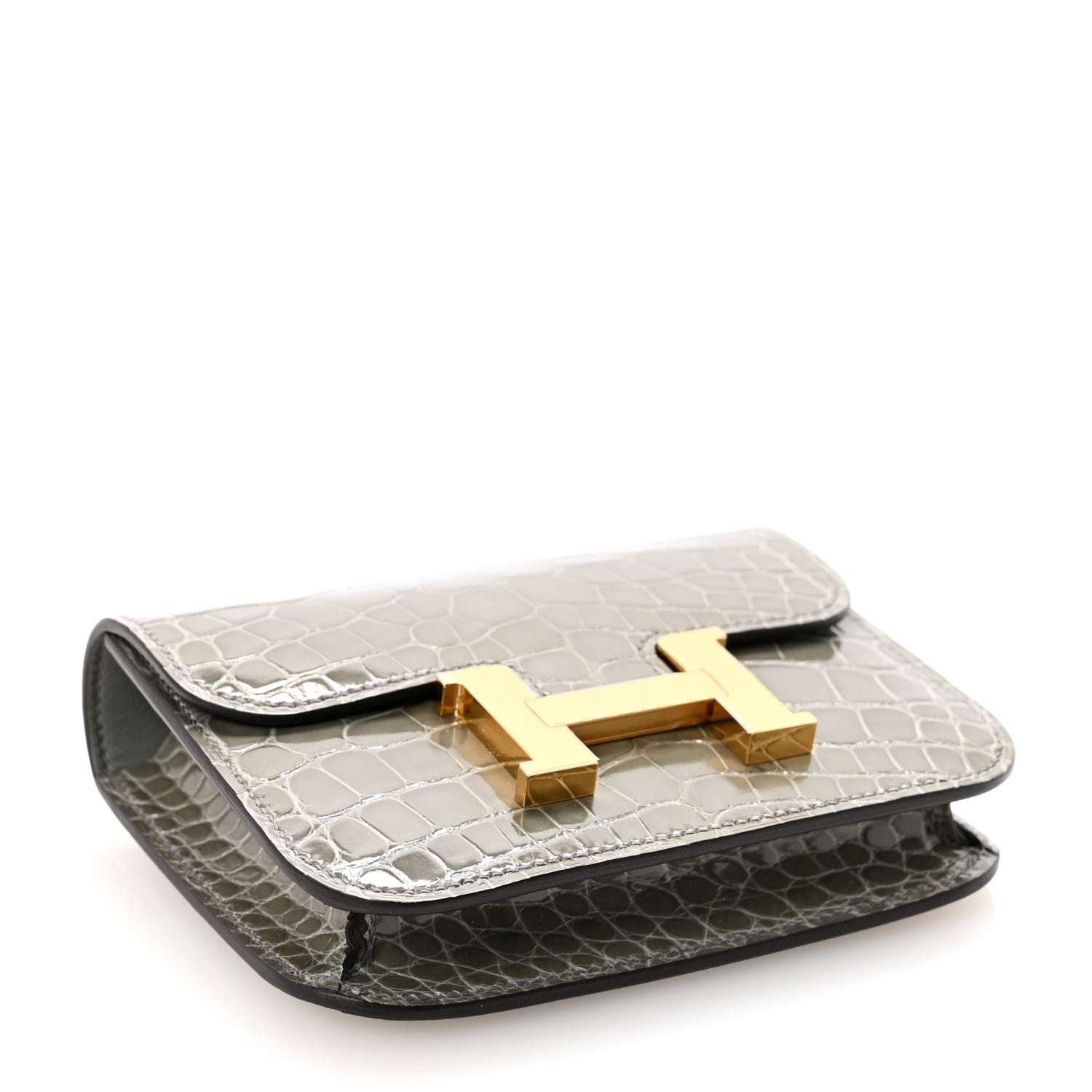 Hermes Shiny Alligator Constance Slim Wallet Gris Ciment 5 of 8